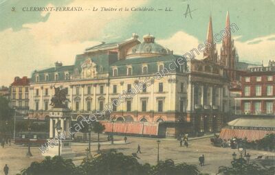 Carte postale ancienne Le Théâtre et la Cathédrale — Clermont-Ferrand (Puy-de-Dôme)