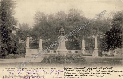 Carte postale ancienne Statue de Blaise Pascal — Clermont-Ferrand (Puy-de-Dôme)