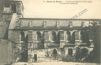 Carte postale ancienne Eglise de Mozac. — Façade sud refaite au XVme siècle et récemment restaurée — Mozac (Puy-de-Dôme)