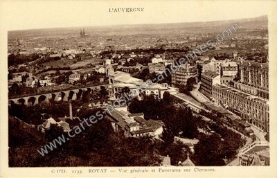 Carte postale ancienne Vue générale et Panorama sur Clermont — Royat (Puy-de-Dôme)