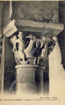 Carte postale ancienne Chapiteau.-Cavaliers sur Chèvres — Mozac (Puy-de-Dôme)