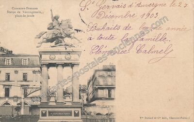 Carte postale ancienne Statue de Vercingétorix, place de Jaude — Clermont-Ferrand (Puy-de-Dôme)