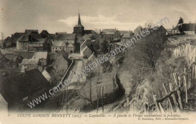 Carte postale ancienne COUPE GORDON BENNETT (905). — A gauche le Virage surplombant le précipice — Laqueuille (Puy-de-Dôme)
