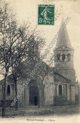 Carte postale ancienne L'Eglise — Broût-Vernet (Allier)