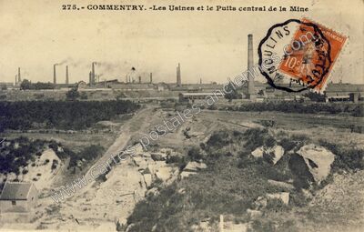 Carte postale ancienne Les Usines et le Puits central de la Mine — Commentry (Allier)