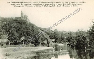 Carte postale ancienne Centre d'excursion fréquenté, chaque année — Hérisson (Allier)