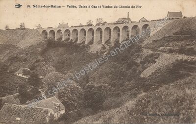 Carte postale ancienne Vallée, Usine à Gaz et Viaduc du Chemin de Fer — Néris-les-Bains (Allier)