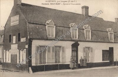 Carte postale ancienne Maison HAVART - Épicerie Charcuterie — Alquines (Pas-de-Calais)