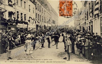 Carte postale ancienne Cortège historique du 17 Juillet 1910 L'Abbé de Liesse et ses Compagnons (XVe siècle) — Arras (Pas-de-Calais)