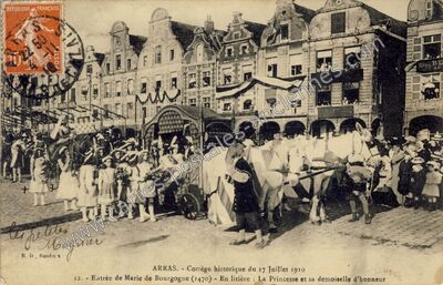 Carte postale ancienne Cortège historique du 17 Juillet 1910 12. - Entrée de Marie de Bourgogne (1470) — Arras (Pas-de-Calais)
