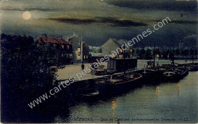 Carte postale ancienne Quai du Canal avec embranchement du Tramway — Béthune (Pas-de-Calais)