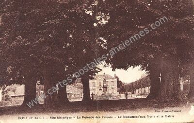 Carte postale ancienne Site historique - La Rotonde des Tillouis - Le Monument aux Morts et la Maltrie — Bomy (Pas-de-Calais)
