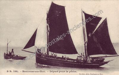 Carte postale ancienne Départ pour la pêche — Boulogne-sur-Mer (Pas-de-Calais)