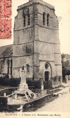 Carte postale ancienne L'Eglise et le Monument aux Morts — Delettes (Pas-de-Calais)
