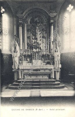 Carte postale ancienne Église — Autel principal — Dohem (Pas-de-Calais)