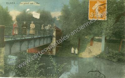 Carte postale ancienne Le pont sur l'Aa — Elnes (Pas-de-Calais)