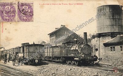 Carte postale ancienne Arrivée et Départ des Trains, Gare — Lumbres (Pas-de-Calais)