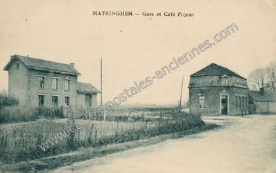 Carte postale ancienne Gare et Café PIQUET — Matringhem (Pas-de-Calais)