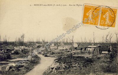 Carte postale ancienne Rue de l'Eglise — Monchy-au-Bois (Pas-de-Calais)
