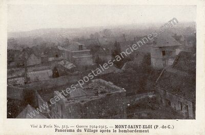 Carte postale ancienne Panorama du Village après le bombardement — Mont-Saint-Éloi (Pas-de-Calais)