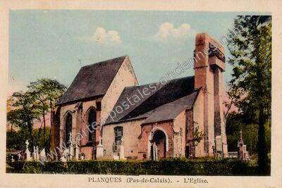 Carte postale ancienne L'Eglise — Planques (Pas-de-Calais)