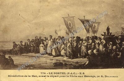 Carte postale ancienne Bénédiction de la Mer, avant le départ pour la Pêche aux Harengs — Le Portel (Pas-de-Calais)