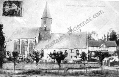 Carte postale ancienne L'Eglise, Calvaire et Presbytère — Preures (Pas-de-Calais)