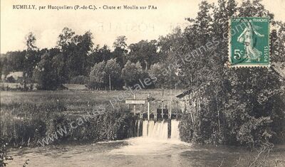 Carte postale ancienne Chute et Moulin sur l'Aa — Rumilly (Pas-de-Calais)