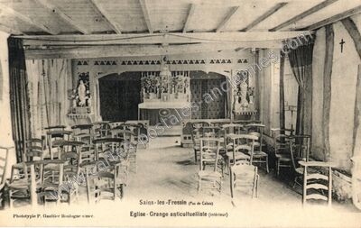 Carte postale ancienne Eglise - Grange anticultuelliste — Sains-lès-Fressin (Pas-de-Calais)