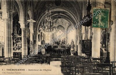 Carte postale ancienne Intérieur de l'Eglise — Thérouanne (Pas-de-Calais)