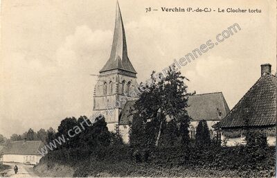Carte postale ancienne Le Clocher tortu — Verchin (Pas-de-Calais)