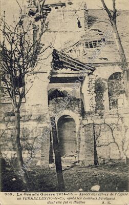 Carte postale ancienne La Grande Guerre 1914-15 — Aspect des ruines de l'Église dont elle fut le théâtre — Vermelles (Pas-de-Calais)