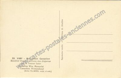 Carte postale ancienne Monument Canadien Escalier Ouest — Vimy (Pas-de-Calais)