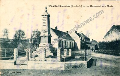 Carte postale ancienne Le Monument aux Morts — Wavrans-sur-l'Aa (Pas-de-Calais)