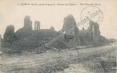 Carte postale ancienne Ruines de l'Église — Lens (Pas-de-Calais)