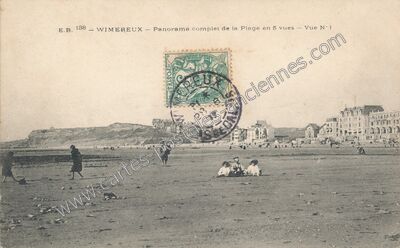 Carte postale ancienne Panorama complet de la Plage en 5 vues — Vue N°1 — Wimereux (Pas-de-Calais)