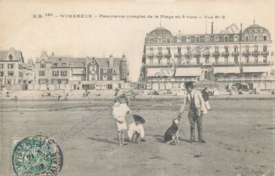 Carte postale ancienne Panorama complet de la Plage en 5 vues — Wimereux (Pas-de-Calais)