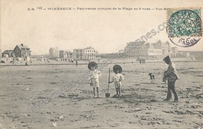 Carte postale ancienne Panorama complet de la Plage en 3 vues — Wimereux (Pas-de-Calais)