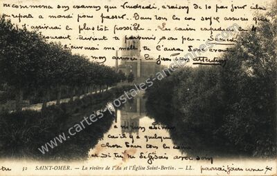 Carte postale ancienne La rivière de l'Aa et l'Église Saint-Bertin — Saint-Omer (Pas-de-Calais)