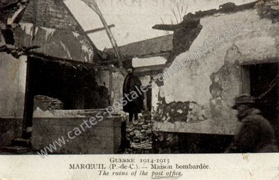 Carte postale ancienne Maison bombardée — Marœuil (Pas-de-Calais)