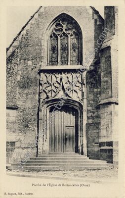 Carte postale ancienne Porche de l'Église — Bretoncelles (Orne)