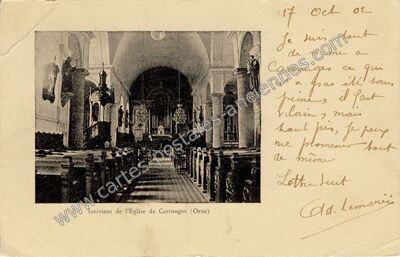 Carte postale ancienne Intérieur de l'Eglise — Carrouges (Orne)