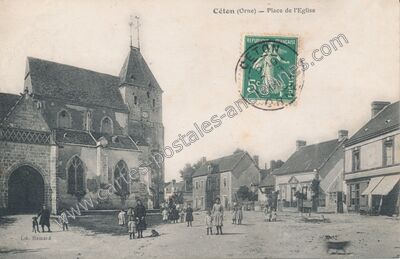 Carte postale ancienne Place de l'Eglise — Ceton (Orne)