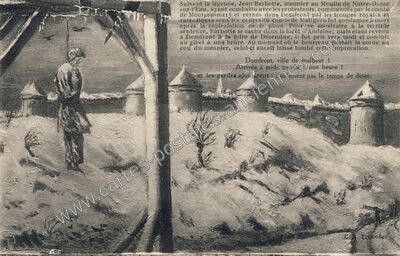 Carte postale ancienne Ville de malheur ! Arrivée à midi — Domfront (Orne)
