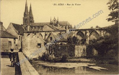 Carte postale ancienne Rue du Vivier — Sées (Orne)