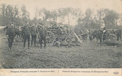Carte postale ancienne Dragons français campés — Choisy-au-Bac (Oise)