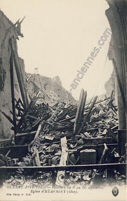 Carte postale ancienne Combats du 6 au 16 septembre. Eglise d'ETAVIGNY — Étavigny (Oise)