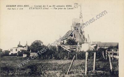 Carte postale ancienne Combats des 6 au 10 septembre 1914. — Vue prise du Lavoir — Étavigny (Oise)