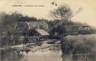 Carte postale ancienne Le Château et le Thérain — Songeons (Oise)