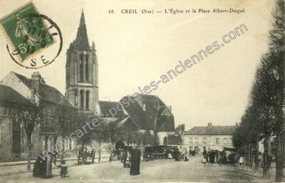 Carte postale ancienne L'Église et la Place Albert-Dugué — Creil (Oise)